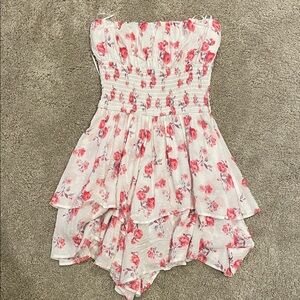 Floral Pink Strapless Beach Dress